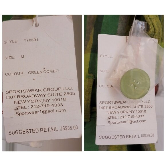 Sherry Taylor Checked Plaid Belted Shirt, Green, Size M, NWT - Picture 10 of 16